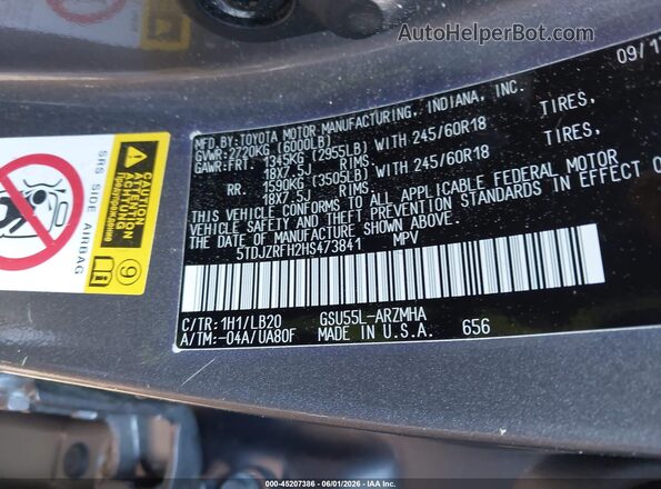 5TDJZRFH2HS473841 2017 TOYOTA HIGHLANDER Gray Widok komory silnika