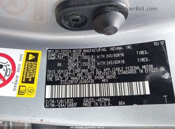 5TDJZRFH7JS485439 2018 TOYOTA LE Gray Vista del compartimento del motor