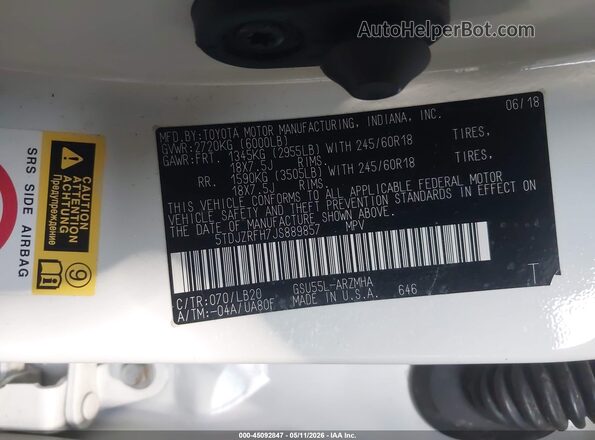 5TDJZRFH7JS889857 2018 TOYOTA LE Белый 