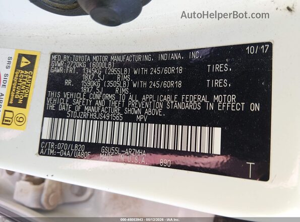 5TDJZRFH9JS491565 2018 TOYOTA LE White Engine compartment view