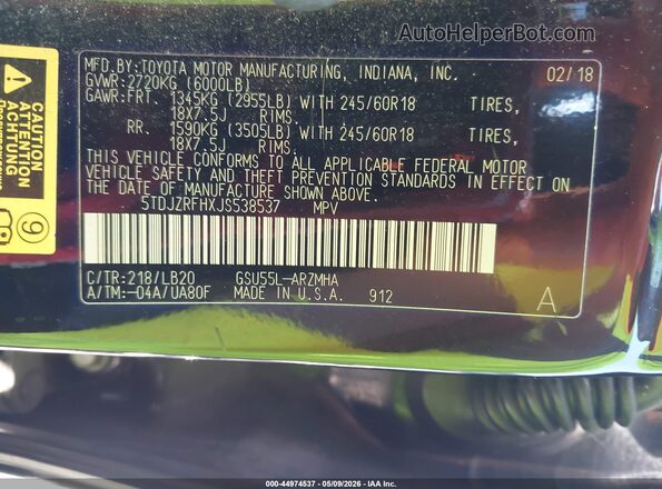 5TDJZRFHXJS538537 2018 TOYOTA LE Black 