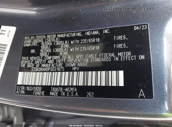 5TDKDRAH0PS031875 2023 TOYOTA HIGHLANDER Серый 