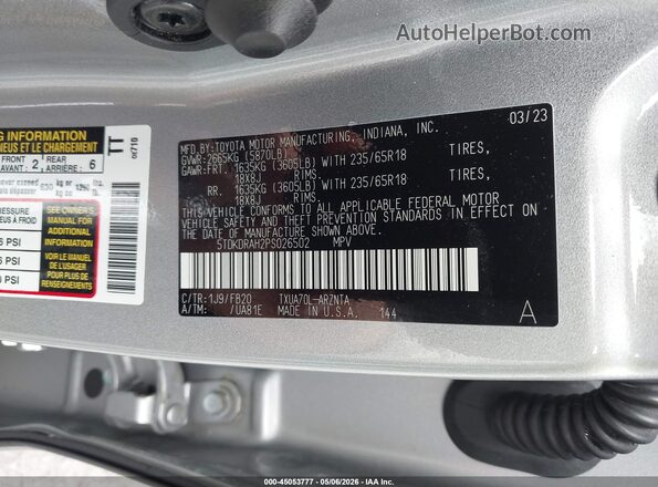 5TDKDRAH2PS026502 2023 TOYOTA LE Silver Engine compartment view