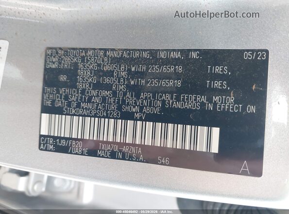 5TDKDRAH3PS041283 2023 TOYOTA HIGHLANDER Silver Вид підкапотного простору