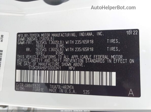 5TDKDRAH6PS000341 2023 TOYOTA LE White Вид підкапотного простору