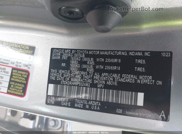 5TDKDRAH6PS524962 2023 TOYOTA LE Серебряный Вид подкапотного пространства