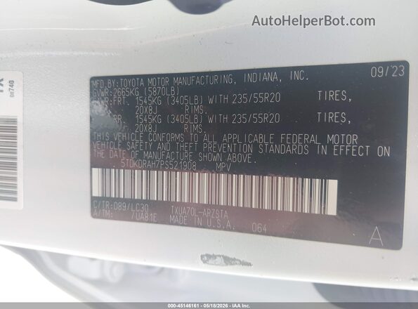 5TDKDRAH7PS521908 2023 TOYOTA HIGHLANDER White Вид підкапотного простору