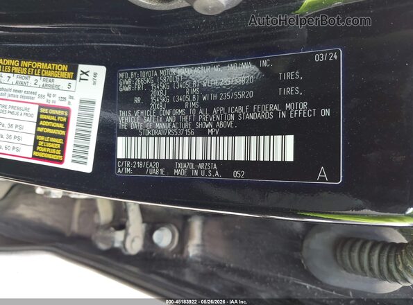 5TDKDRAH7RS537156 2024 TOYOTA HIGHLANDER Black Շարժիչի բաժամունքի տեսք