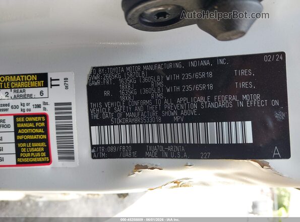 5TDKDRAH8RS533018 2024 TOYOTA HIGHLANDER White Вид підкапотного простору