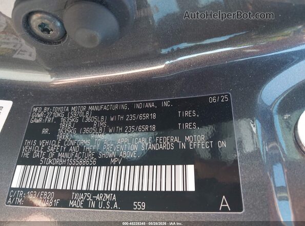 5TDKDRBH1SS588656 2025 TOYOTA HIGHLANDER Gray Շարժիչի բաժամունքի տեսք