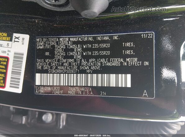 5TDKDRBH2PS008371 2023 TOYOTA LIMITED Black ძრავის განყოფილების ხედი