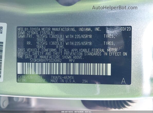 5TDKDRBH7PS026882 2023 TOYOTA HIGHLANDER Silver ძრავის განყოფილების ხედი