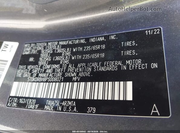 5TDKDRBH8PS008021 2023 TOYOTA HIGHLANDER Gray 