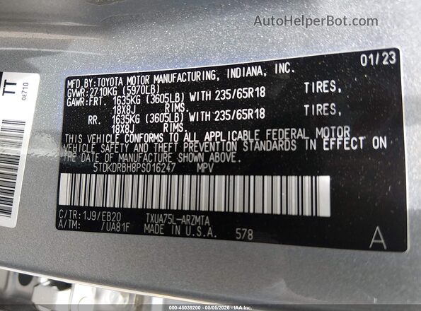 5TDKDRBH8PS016247 2023 TOYOTA LE Silver 