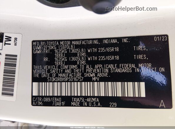 5TDKDRBH9PS016757 2023 TOYOTA HIGHLANDER Белый Вид подкапотного пространства