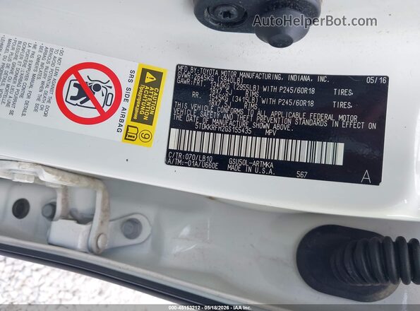 5TDKKRFH2GS155435 2016 TOYOTA HIGHLANDER White Вид підкапотного простору