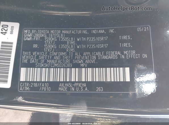 5TDKSKFC2MS026389 2021 TOYOTA SIENNA Black Вид підкапотного простору