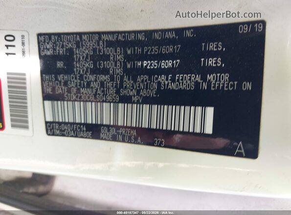 5TDKZ3DC6LS049659 2020 TOYOTA SIENNA White Engine compartment view