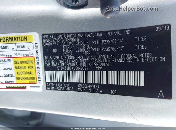 5TDKZ3DCXLS049521 2020 TOYOTA SIENNA Silver Engine compartment view