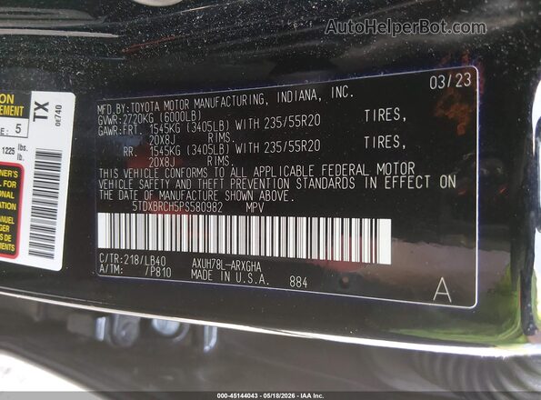 5TDXBRCH5PS580982 2023 TOYOTA HIGHLANDER Black ძრავის განყოფილების ხედი