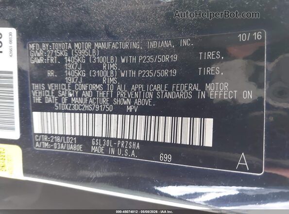 5TDXZ3DC2HS791750 2017 TOYOTA SIENNA Black 