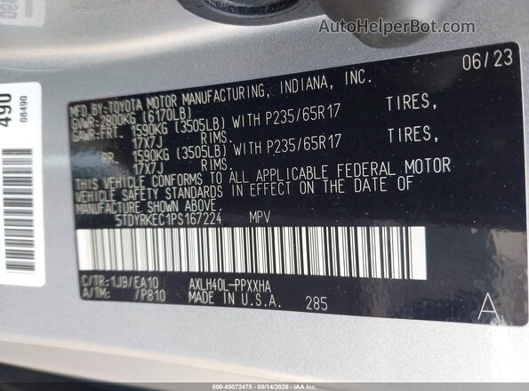 5TDYRKEC1PS167224 2023 TOYOTA SIENNA Silver ძრავის განყოფილების ხედი