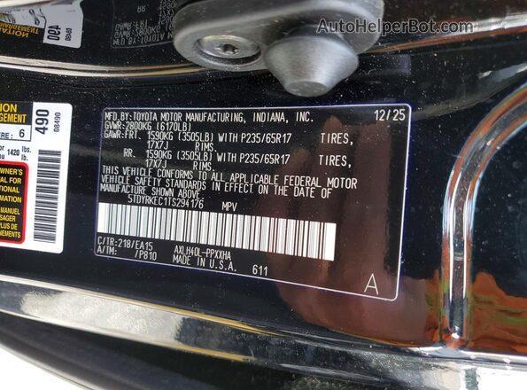 5TDYRKEC1TS294176 2026 TOYOTA SIENNA Black Vista de la etiqueta del VIN