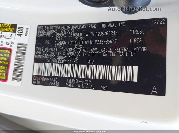 5TDYRKEC8PS146810 2023 TOYOTA SIENNA White Շարժիչի բաժամունքի տեսք