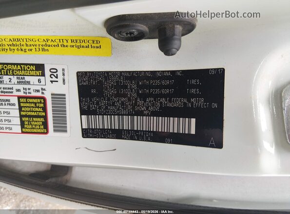 5TDYZ3DC5HS889174 2017 TOYOTA SIENNA White ძრავის განყოფილების ხედი