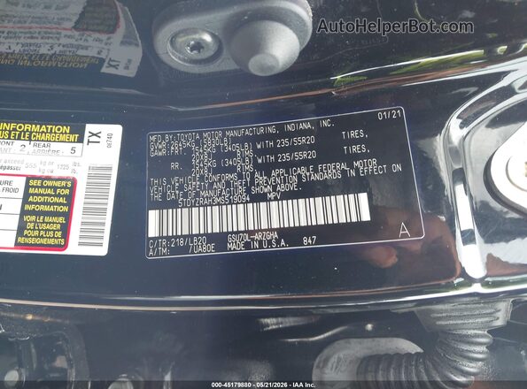 5TDYZRAH3MS519094 2021 TOYOTA HIGHLANDER Black Widok komory silnika