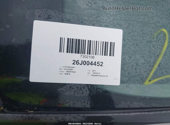 5TDZARFH0HS025155 2017 TOYOTA HIGHLANDER White 