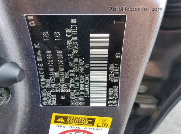 5TDZARFHXJS036430 2018 TOYOTA HIGHLANDER Gray VIN კოდის სტიკერის ხედი