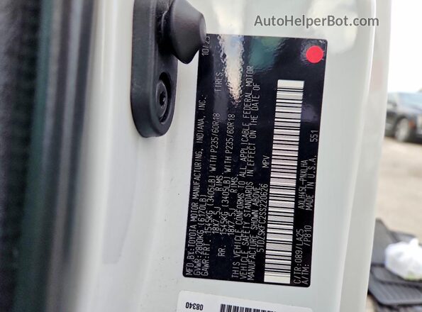 5TDZSKFC2SS220626 2025 TOYOTA SIENNA White Widok naklejki z numerem VIN