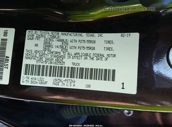 5TFAY5F10KX825525 2019 TOYOTA TUNDRA Brown Widok komory silnika