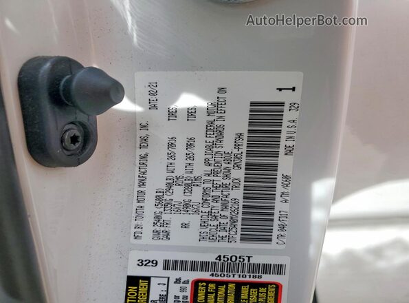 5TFCZ5AN0MX262169 2021 TOYOTA TACOMA White Вид підкапотного простору