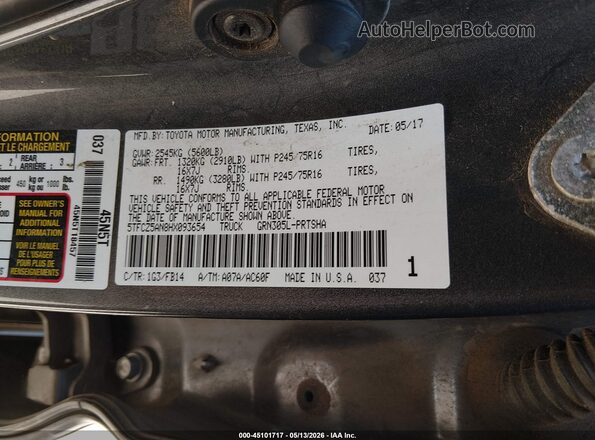5TFCZ5AN8HX093654 2017 TOYOTA TACOMA Gray Engine compartment view