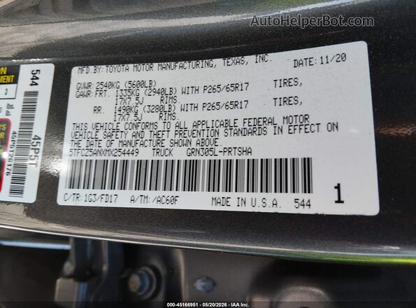 5TFCZ5ANXMX254449 2021 TOYOTA TACOMA Gray Vista del compartimento del motor