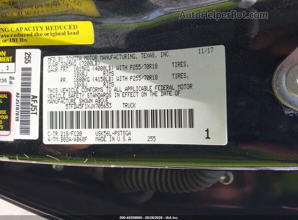 5TFDW5F1XJX705653 2018 TOYOTA TUNDRA Black Вид підкапотного простору