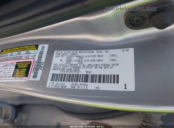5TFDY5F1XMX971527 2021 TOYOTA TUNDRA Silver Widok komory silnika