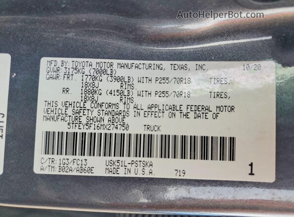 5TFEY5F16MX274750 2021 TOYOTA TUNDRA Gray 