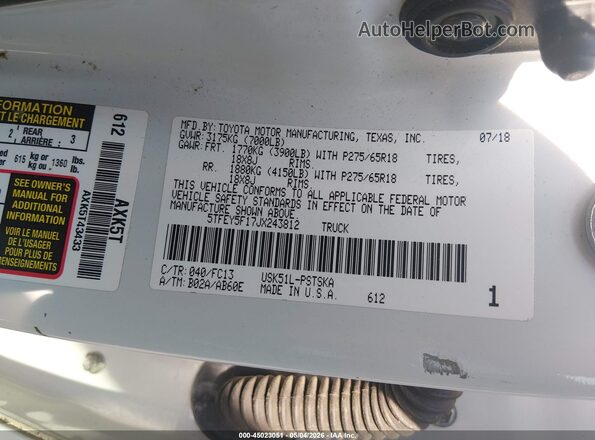5TFEY5F17JX243812 2018 TOYOTA TUNDRA White ძრავის განყოფილების ხედი
