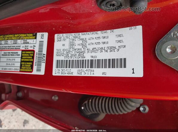 5TFEY5F17KX247084 2019 TOYOTA TUNDRA Red Вид підкапотного простору