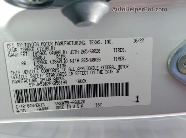 5TFJA5DB2PX058199 2023 TOYOTA TUNDRA White Vista del compartimento del motor