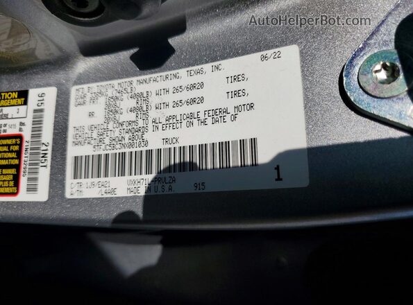 5TFJC5BC3NX001030 2022 TOYOTA TUNDRA Silver 