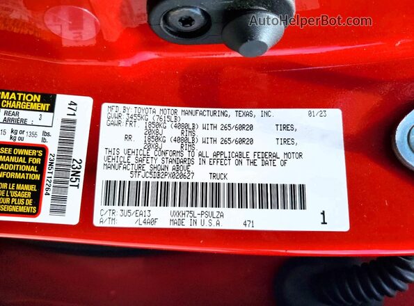 5TFJC5DB2PX020627 2023 TOYOTA TUNDRA Красный Вид подкапотного пространства