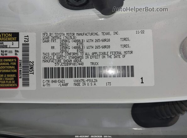 5TFJC5DB9PX017448 2023 TOYOTA TUNDRA HYBRID White ძრავის განყოფილების ხედი