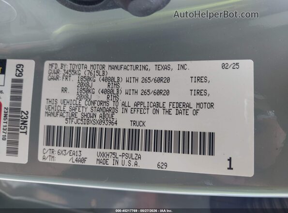 5TFJC5DBXSX093964 2025 TOYOTA TUNDRA HYBRID Gray Вид підкапотного простору