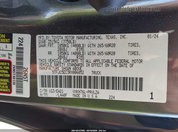 5TFJC5EC3RX006052 2024 TOYOTA TUNDRA HYBRID Black Շարժիչի բաժամունքի տեսք