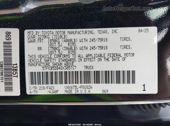 5TFKB5DB4SX305717 2025 TOYOTA TUNDRA Черный Вид подкапотного пространства
