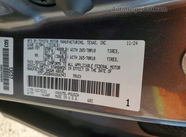 5TFLA5DB4SX266943 2025 TOYOTA TUNDRA Silver Widok naklejki z numerem VIN